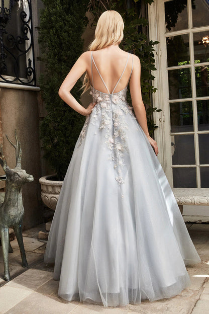 Andrea & Leo TIANA A1040 Long Shimmer A Line Ballgown 3D Lace Formal Dress Sheer Gown Andrea & Leo A1040 this gown features blush 3D organza florals appliqués over sage embroidery on a sheer corset bodice. The A-line silhouette accentuates the wearer's waist, and the ballgown skirt truly brings forth the fairytale aesthetic. Soft, romantic, and ethereal, this ballgown is reminiscent of forgotten gardens.  Available Sizes: 4-14  Available Colors: Sage