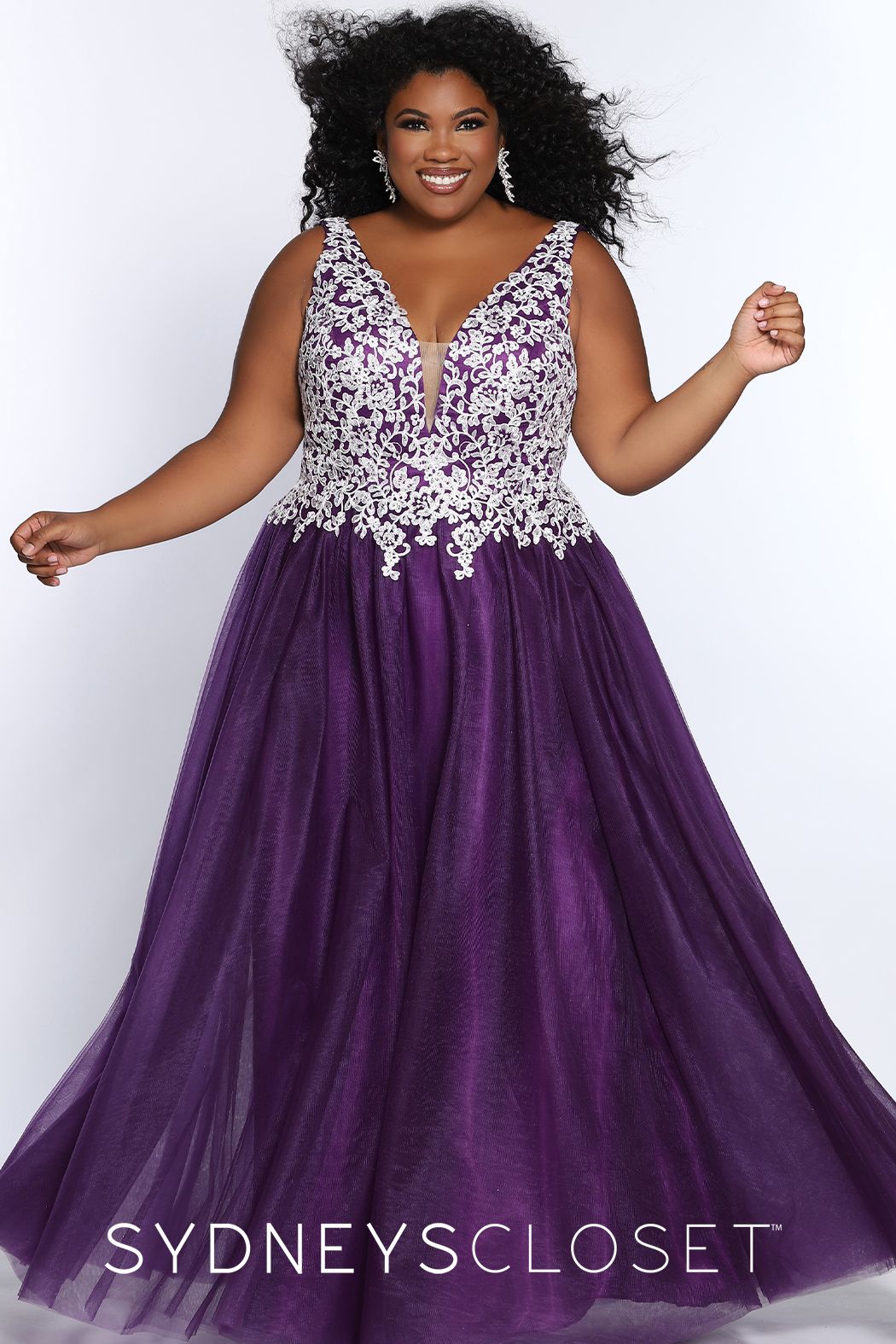 Sydney's Closet 7291 V neckline wide straps lace bodice corset back long tulle ball gown prom dress plus size evening gown   Available colors:  Cherry, Navy, Black, Plum, Light Blue  Available sizes:  14, 16, 18, 20, 22, 24, 26, 28, 30, 32, 34, 36
