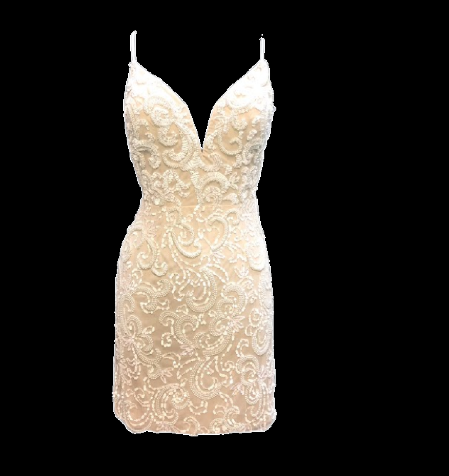 Ashley Lauren 4257 Size 4, 6 Short Beaded Cocktail Dress Formal Ivory Gown beaded sequin