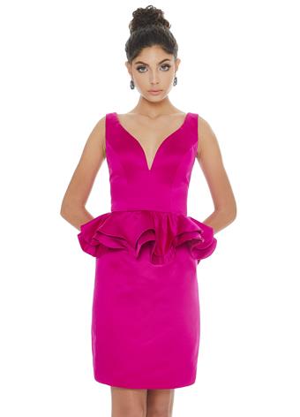 Ashley Lauren 4217 Peplum heavy satin v neckline fitted cocktail dress pageant wear.  Make a statement in this peplum satin cocktail dress. The V-neckline and V-back add a modern flair to this classic silhouette