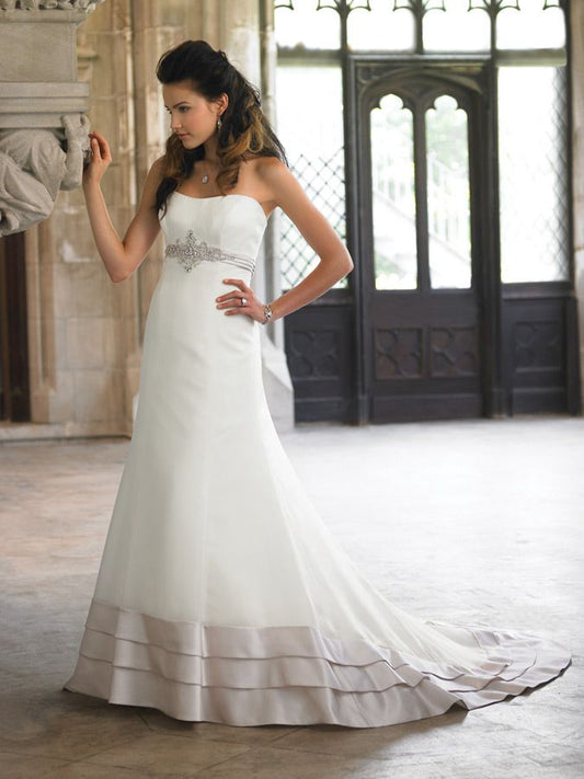 Mon Cheri 18252 Size 18 Long A Line Organza Wedding Dress Bridal Gown Ivory