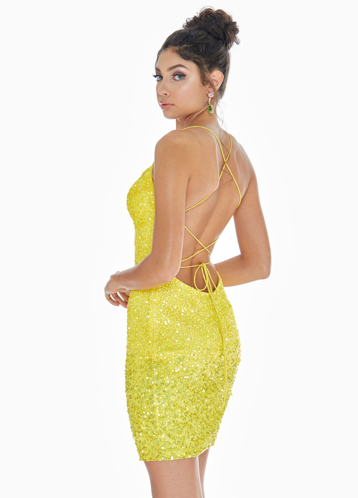 Ashley lauren 4293 fully beaded short cocktail homecoming dress with lace up back ombre beading criss cross tie open back pageant wear short prom dress 
