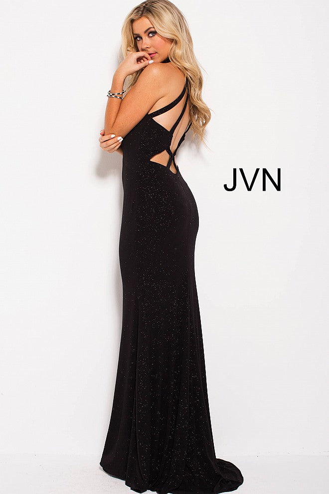 Jovani JVN 60600 Size 6 Black glitter jersey Sexy Formal Dress Backless Strappy