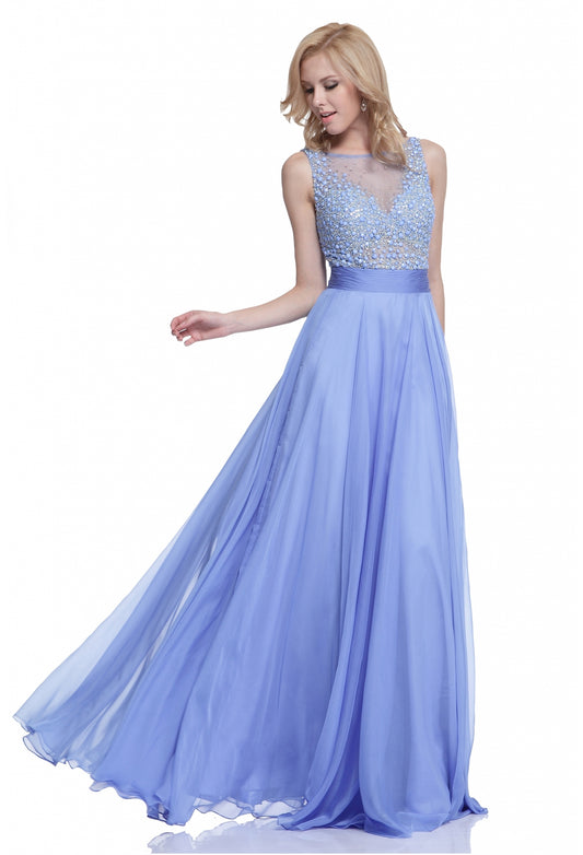 CD 255 Size 4 Fuchsia Long Chiffon Sheer Pearl Rhinestone A Line Prom Dress Pageant Gown