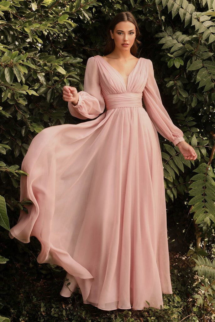 CD 0192 Size 8, 14 Long A Line Chiffon Long Sleeve Mother Of Dress Wedding Guest Gown
