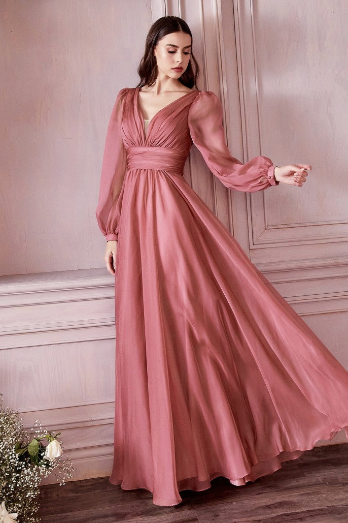 CD 0192 Size 14 Long A Line Chiffon Long Sleeve Mother Of Dress Wedding Guest Gown