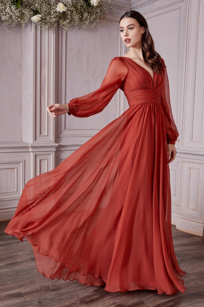 CD 0192 Size 12, 16 Long A Line Chiffon Long Sleeve Mother Of Dress Wedding Guest Gown