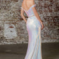 CD 158 Size 8 Long off the shoulder Fitted Sequin Formal Wrap Slit Prom Dress Evening Gown Off the shoulder iridescent sequin gown with embellished belt and gathered waistline.  Size: 8  Color: Opal