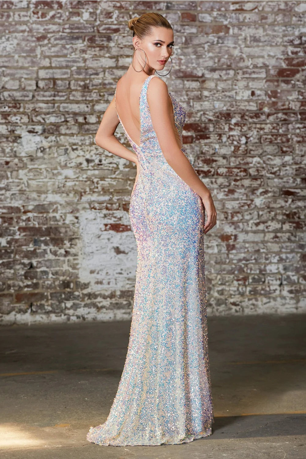 CD 187 Size 6 Long Fitted Sequin Prom Dress with a high Slit. This Formal Gown ha a V Neckline sheer cutout mesh side panels for a comfortable wear. This Pageant dress is major WOW factor!  Sizes: 6  Colors: Opal Blush