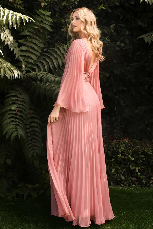 Ladivine CD242 Size 14 Rose Gold Long Formal Dress Pleated Chiffon A Line Bell Sleeve V Neck Bridesmaid Gown Ladivine CD242 Size 14 Rose Gold Long Formal Dress Pleated Chiffon A Line Bell Sleeve V Neck Bridesmaid Gown