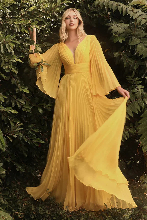 Ladivine CD242 Size 14 Rose Gold Long Formal Dress Pleated Chiffon A Line Bell Sleeve V Neck Bridesmaid Gown Ladivine CD242 Size 14 Rose Gold Long Formal Dress Pleated Chiffon A Line Bell Sleeve V Neck Bridesmaid Gown