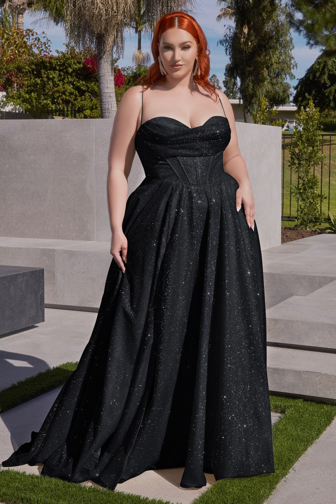 Ladivine CD252 Long Shimmer A Line Maxi Slit Ballgown Corset Prom Dress  Plus Size Formal Gown