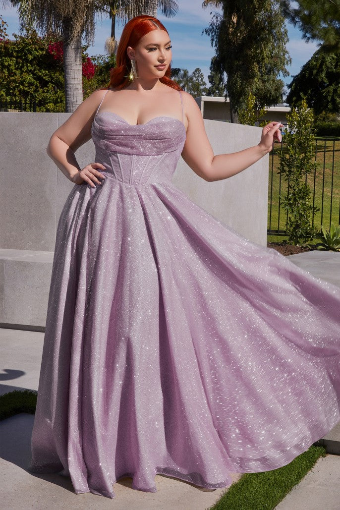 Ladivine CD 252 Long Shimmer A Line Maxi Slit Ballgown Corset Prom Dress Plus Size Formal Gown Feel like the belle of the ball in this glittering corset-back ball gown. Featuring an eye-catching cowl neckline, intricate pleating and an alluring overlapping leg slit, you'll be a vision of glamour at your next formal event. Crafted from beautiful fabric, show off your figure in a look that will make you shine brighter than a diamond.
