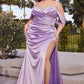 Ladivine CD875 Size 8, 12 Lavender Long Fitted Satin Maxi Slit Prom Dress off the Shoulder Corset Formal Gown
