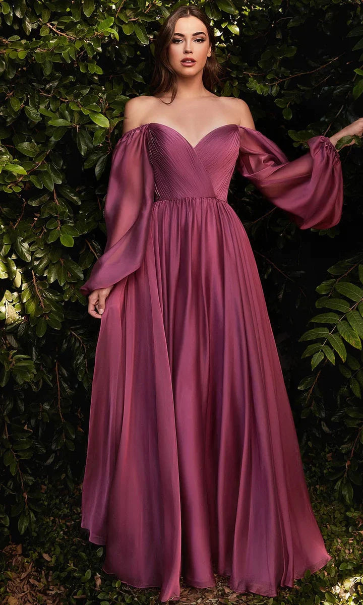 Ladivine CD243 Size 24 Burgundy Long Sleeve Chiffon A Line Formal Dress V Neck Bridesmaid Dress Bridesmaid 24 / Burgundy