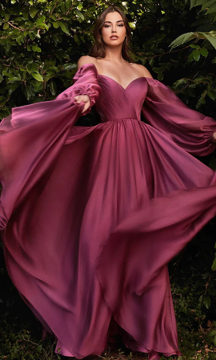 Ladivine CD243 Size 24 Burgundy Long Sleeve Chiffon A Line Formal Dress V Neck Bridesmaid Dress Bridesmaid 24 / Burgundy