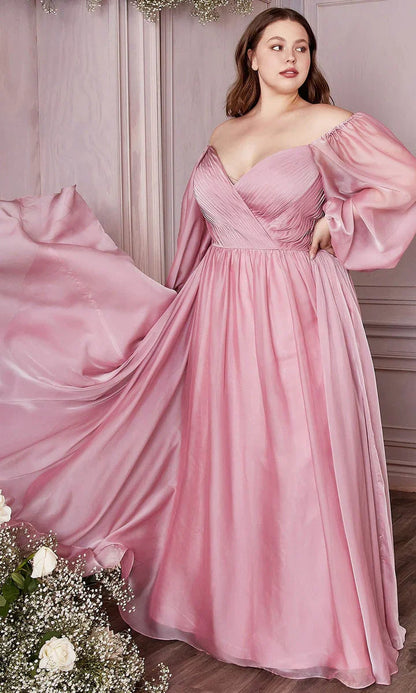 Ladivine CD243 CD243C Long Sleeve Chiffon A Line Formal Dress V Neck Bridesmaid Dress Bridesmaid Be tantalized by the allure of this fascinating Cinderella Divine CD243 creation. Fluttering into an ethereal silhouette, this gown flatters with a sweetheart neckline on a pleat-rendered bodice. Styled with a v-open back and framed with long bishop sleeves, the A-line skirt flutters into a floor grazing hemline with a sweeping train. Be impressed with the captivating style of this Cinderella Divine masterpiece.