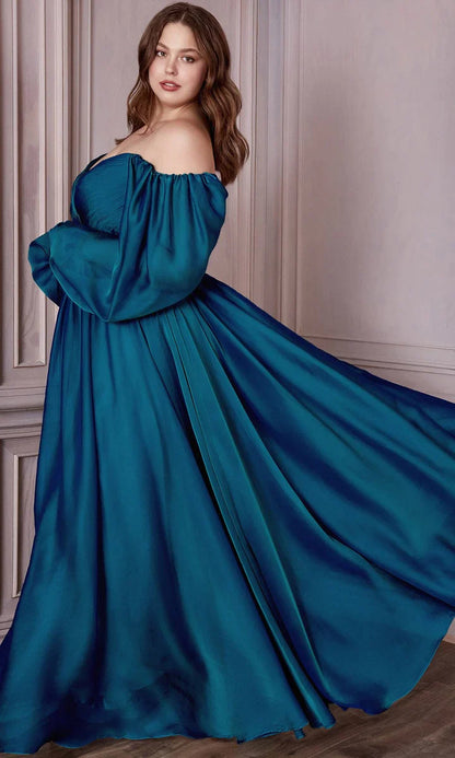 Ladivine CD243 CD243C Long Sleeve Chiffon A Line Formal Dress V Neck Bridesmaid Dress Bridesmaid Be tantalized by the allure of this fascinating Cinderella Divine CD243 creation. Fluttering into an ethereal silhouette, this gown flatters with a sweetheart neckline on a pleat-rendered bodice. Styled with a v-open back and framed with long bishop sleeves, the A-line skirt flutters into a floor grazing hemline with a sweeping train. Be impressed with the captivating style of this Cinderella Divine masterpiece.