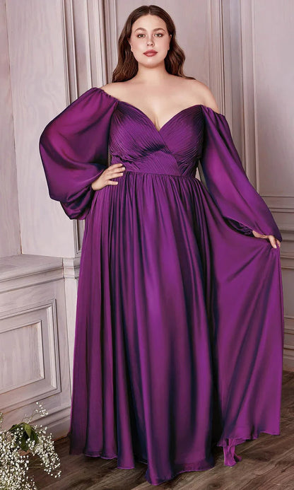 Ladivine CD243 CD243C Long Sleeve Chiffon A Line Formal Dress V Neck Bridesmaid Dress Bridesmaid Be tantalized by the allure of this fascinating Cinderella Divine CD243 creation. Fluttering into an ethereal silhouette, this gown flatters with a sweetheart neckline on a pleat-rendered bodice. Styled with a v-open back and framed with long bishop sleeves, the A-line skirt flutters into a floor grazing hemline with a sweeping train. Be impressed with the captivating style of this Cinderella Divine masterpiece.