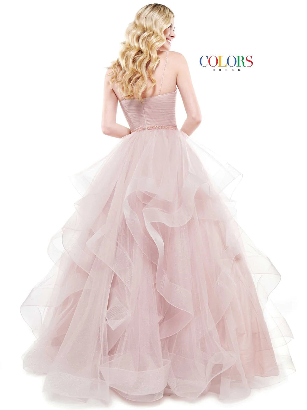 Colors Dress 2381 Prom Dress Ballgown V Neckline Layered Glitter Tulle Pageant Gown