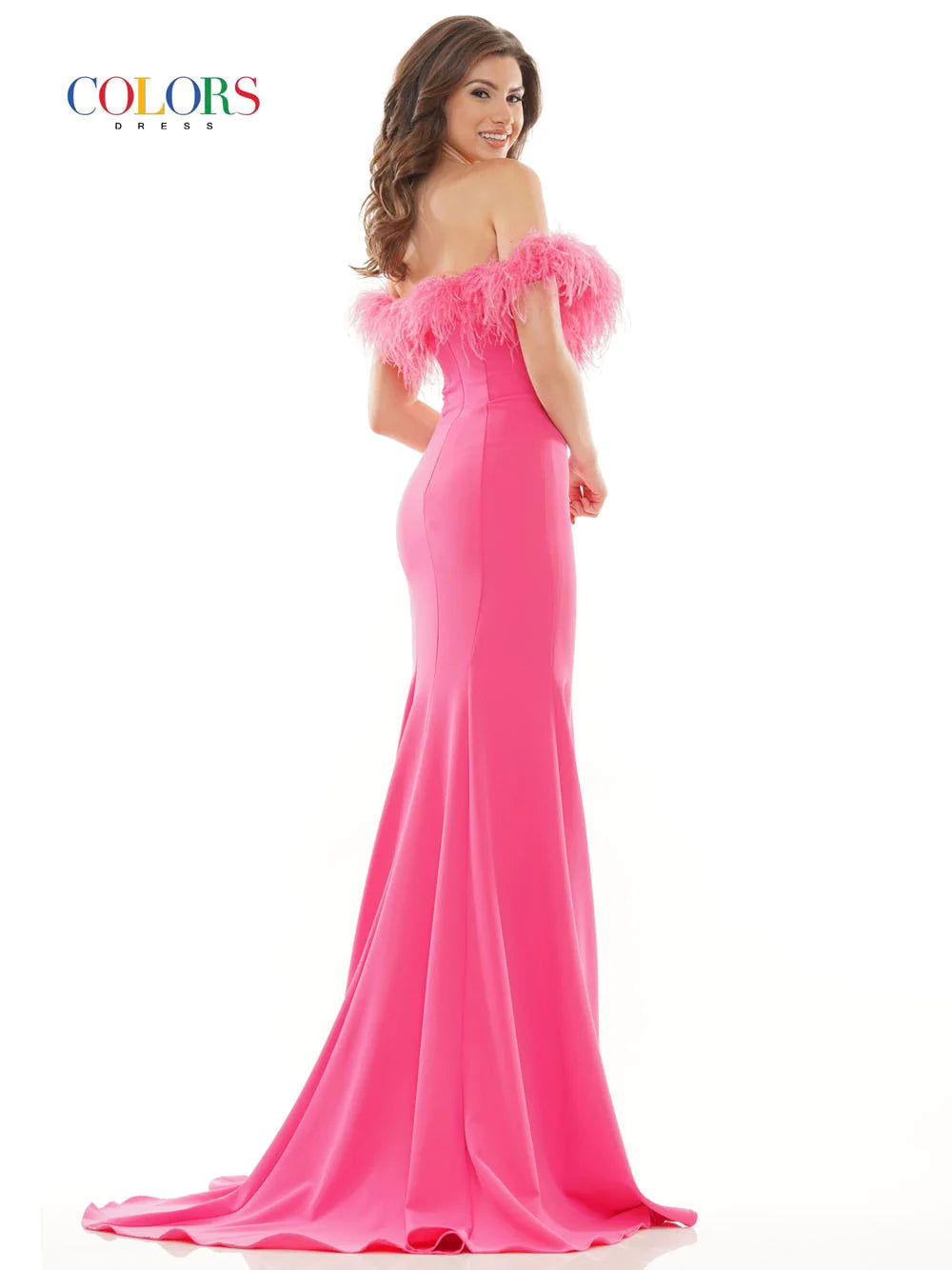 Colors Dress 2663 Size 4 Hot Pink Long Fitted Feather off the Shoulder Formal Prom Dress Slit Pageant Gown Colors Dress 2663 Size 4 Hot Pink Long Fitted Feather off the Shoulder Formal Prom Dress Slit Pageant Gown