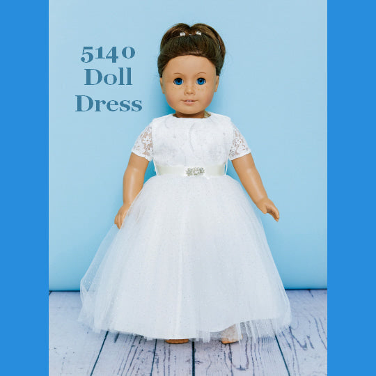Rosebud Doll Dress 5140 Long Tulle Dress Sheer Lace Short Sleeves