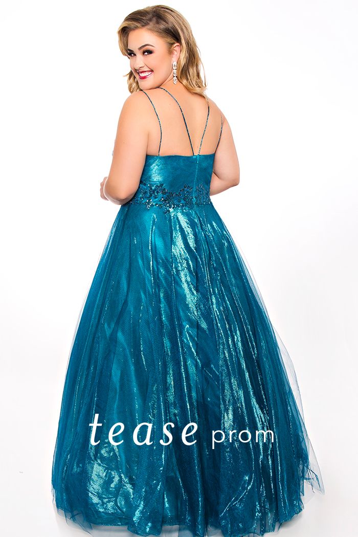 Tease Prom TE2046 size 16 Teal shimmer ball gown prom dress plus sized evening gown.