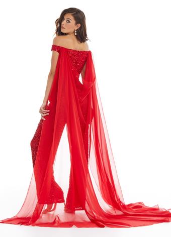 Ashley Lauren 1868 flowy chiffon cape  Make a statement at your next event or pageant by adding this chiffon cape to your ASHLEYlauren evening gown, jumpsuit or romper.  Chiffon One Piece Cape Pictured here with Jumpsuit style 1448 Available colors:  Red, Gold, Rose Gold, Turquoise, Emerald, Silver, Royal, Black, Yellow, Coral, Ivory