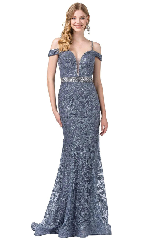DQ 2772 Size 16 Long Glitter embellished off the shoulder Formal Dress Prom Evening Gown