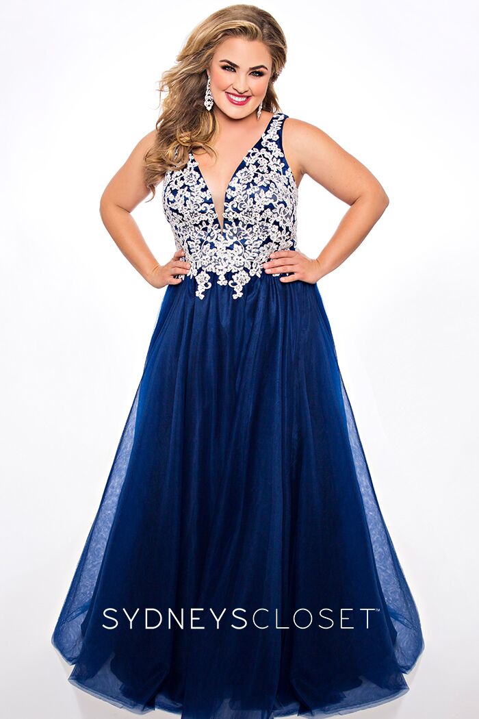 Sydney's Closet SC7291 V Neckline Lace Tulle Ball Gown Prom Dress Sydney's Closet SC7291 V Neckline Lace Tulle Ball Gown Prom Dress