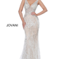 Jovani 03023 Prom Dress V Neckline Fitted Silhouette Feather Skirt