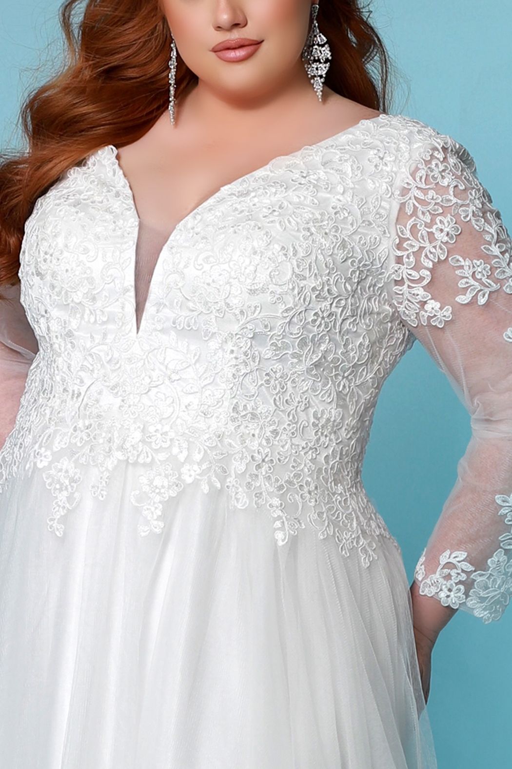 Sydney's Closet SC5271 Wedding Dress Long Sheer Lace Sleeves Chapel Length Train SC 5271 Laura Beth