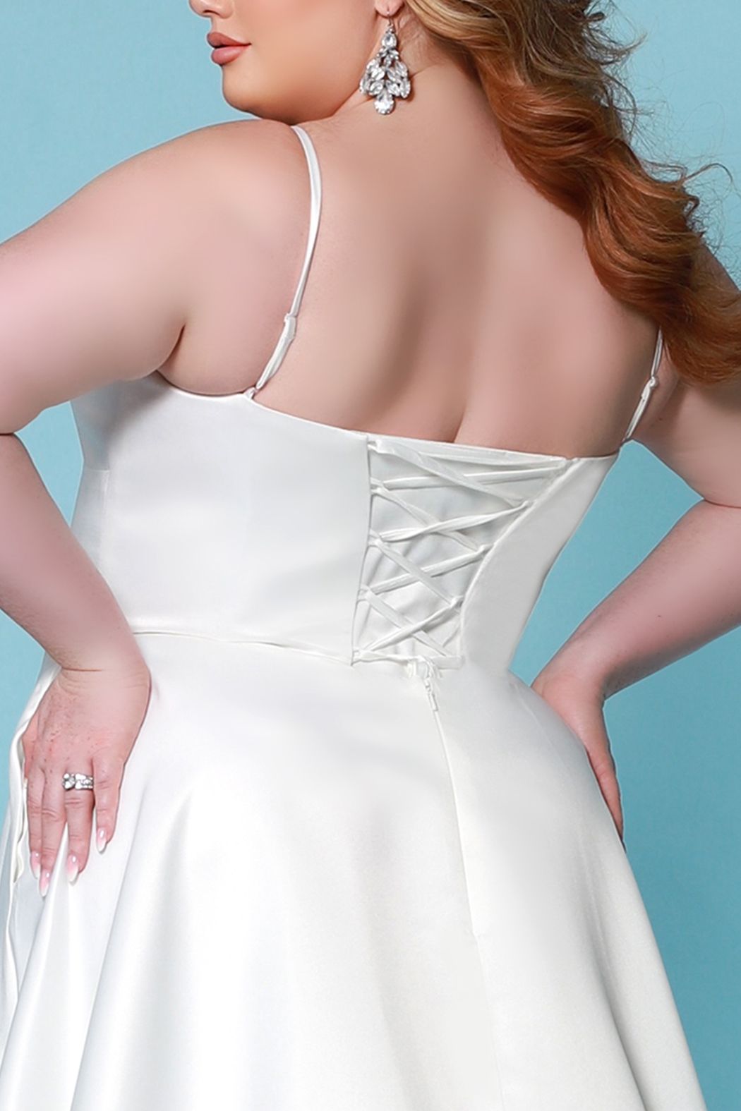 Sydney's Closet SC5269 Wedding Dress Satin V Neckline Plus Sized SC 5269 Clementine