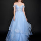 Nina Canacci 5205 Long Ballgown Prom Pageant Gown Long Sheer Ruffle Ballgown Prom Dress off the Shoulder Bridal Gown  Available Color- Ivory, Baby Blue  Available Size- 4-24