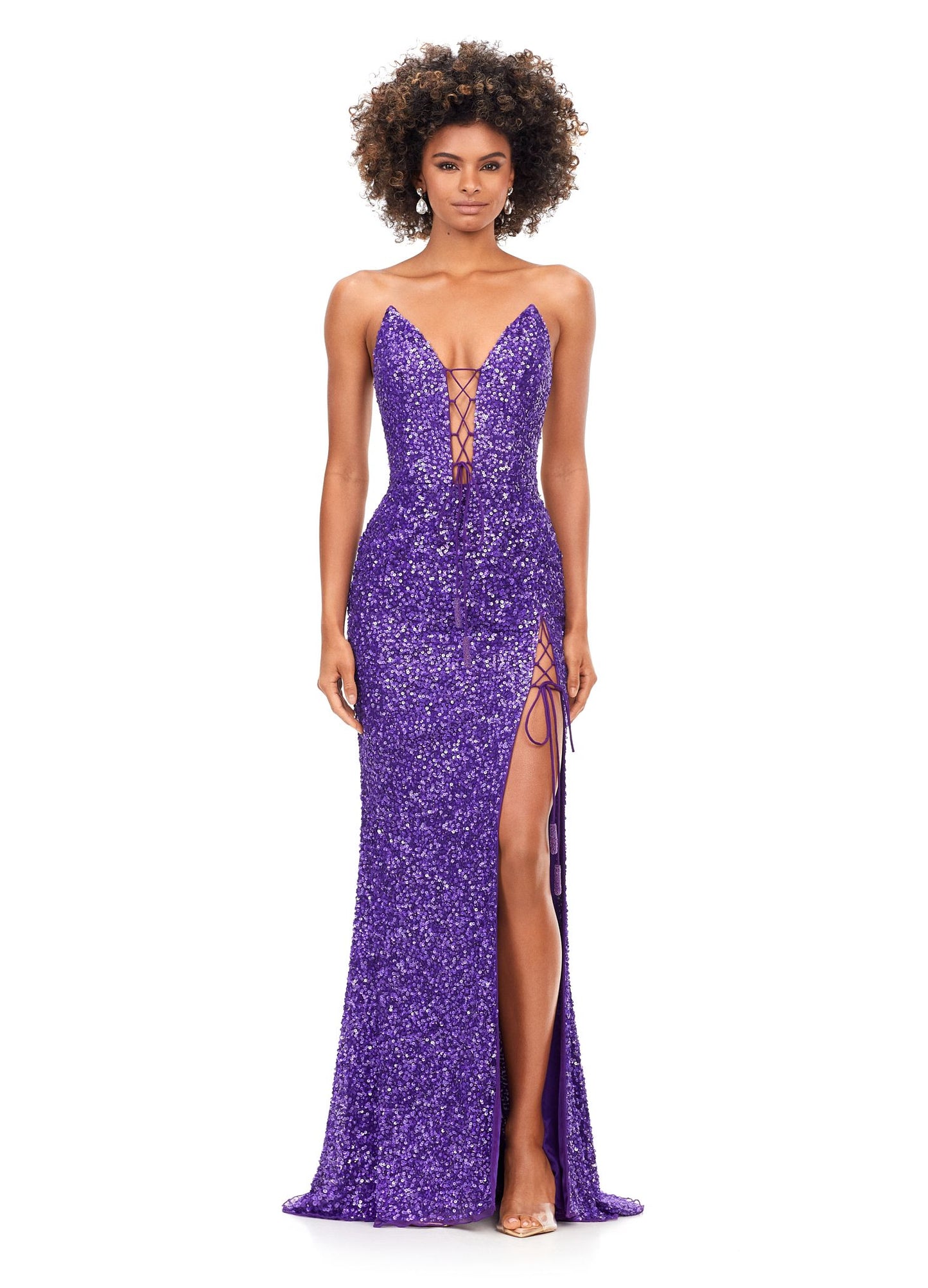 Ashley Lauren 11292 Strapless Sequin Prom Dress with Lace Up Bustier