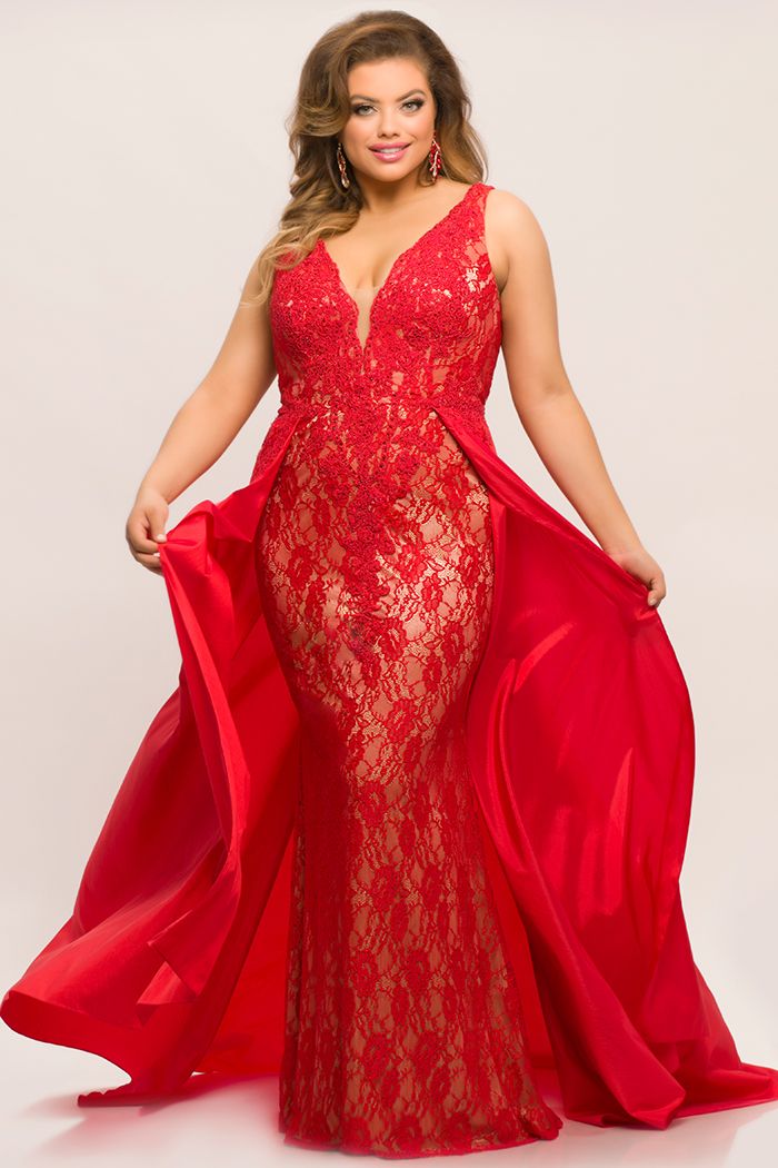 Johnathan Kayne for Sydney's Closet JK2016 plus size lace prom dress Stingray Dress