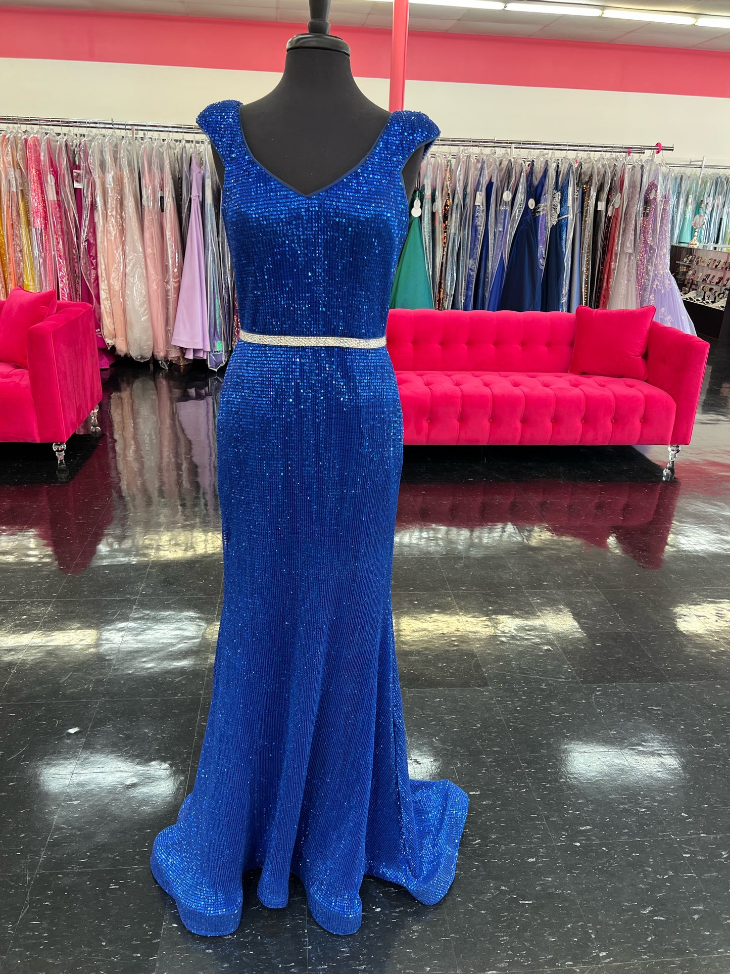 Jovani 62499 size 8 Royal Blue Sequin cap sleeve Fitted Prom Dress Evening Gown