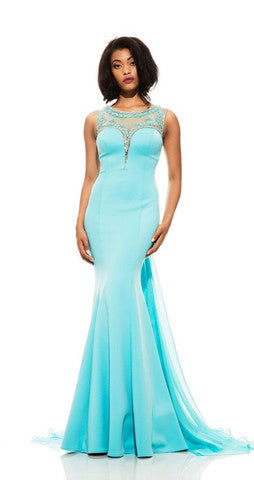Johnathan Kayne style 6023 Size 12 Turquoise Stretch Jersey pageant gown prom dress