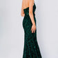 Jovani JVN24002 Prom, Pageant and Formal Evening Gown.  This formal gown has a slim-flare silhouette in allover sequins, with an asymmetrical strapless neckline and a slit.