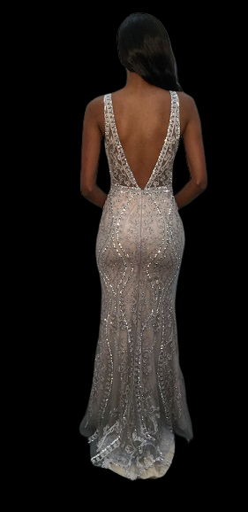Jovani JVN03112 Size 10 Burgundy Long Fitted Lace Prom Dress Evening Gown V Neck