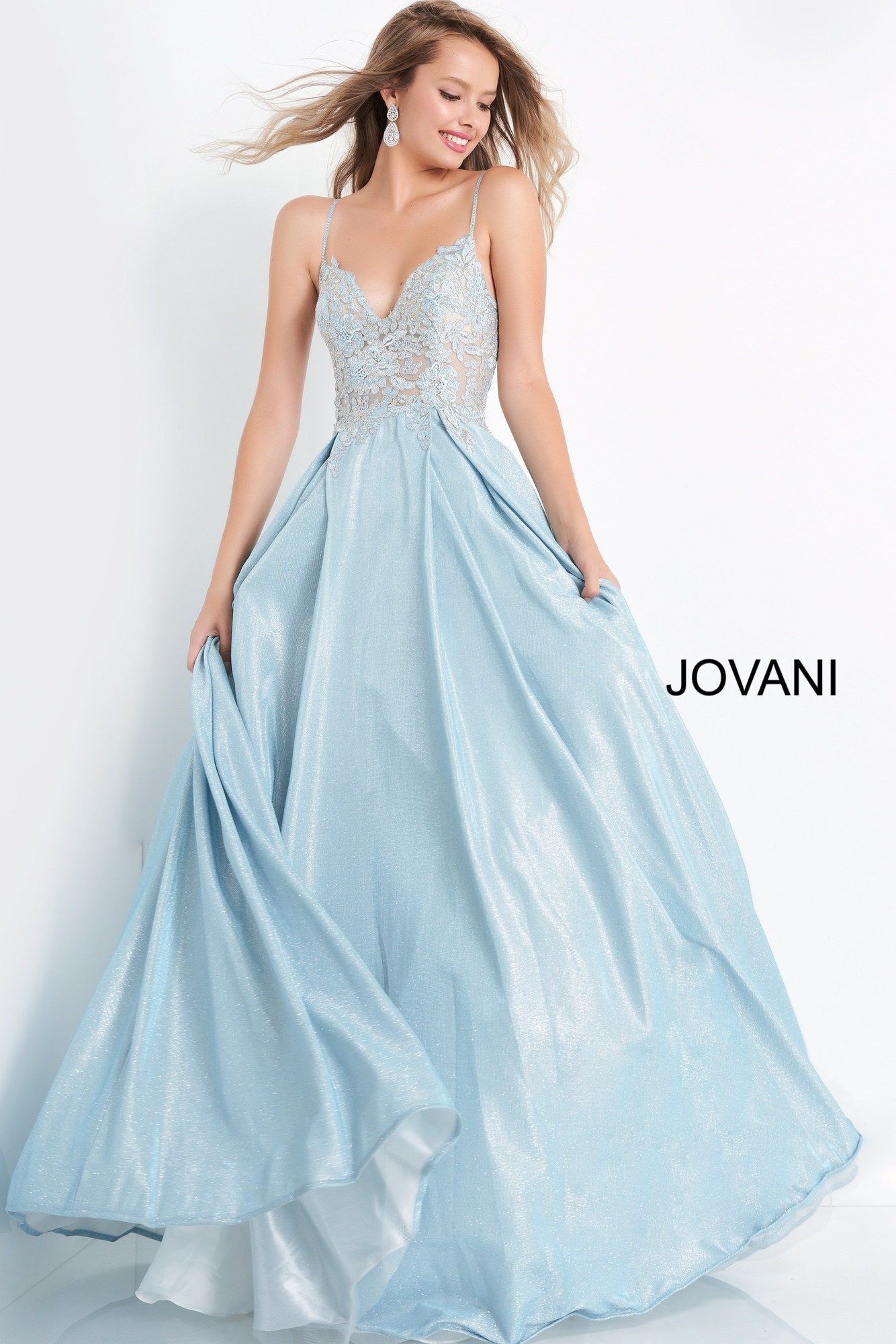 Jovani JVN2206 Black Prom Dress Embellished Ball gown Shimmer Lace Pockets size 10