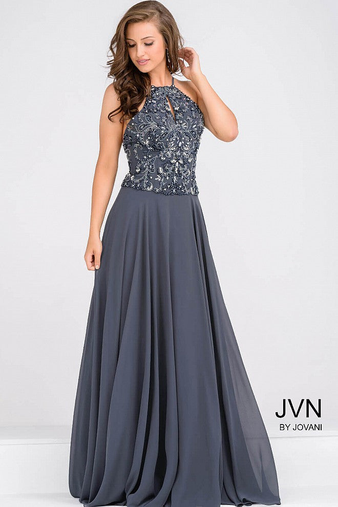 Jovani JVN 33700 Size 2 Navy Halter Chiffon Long Gown in Formal Dress