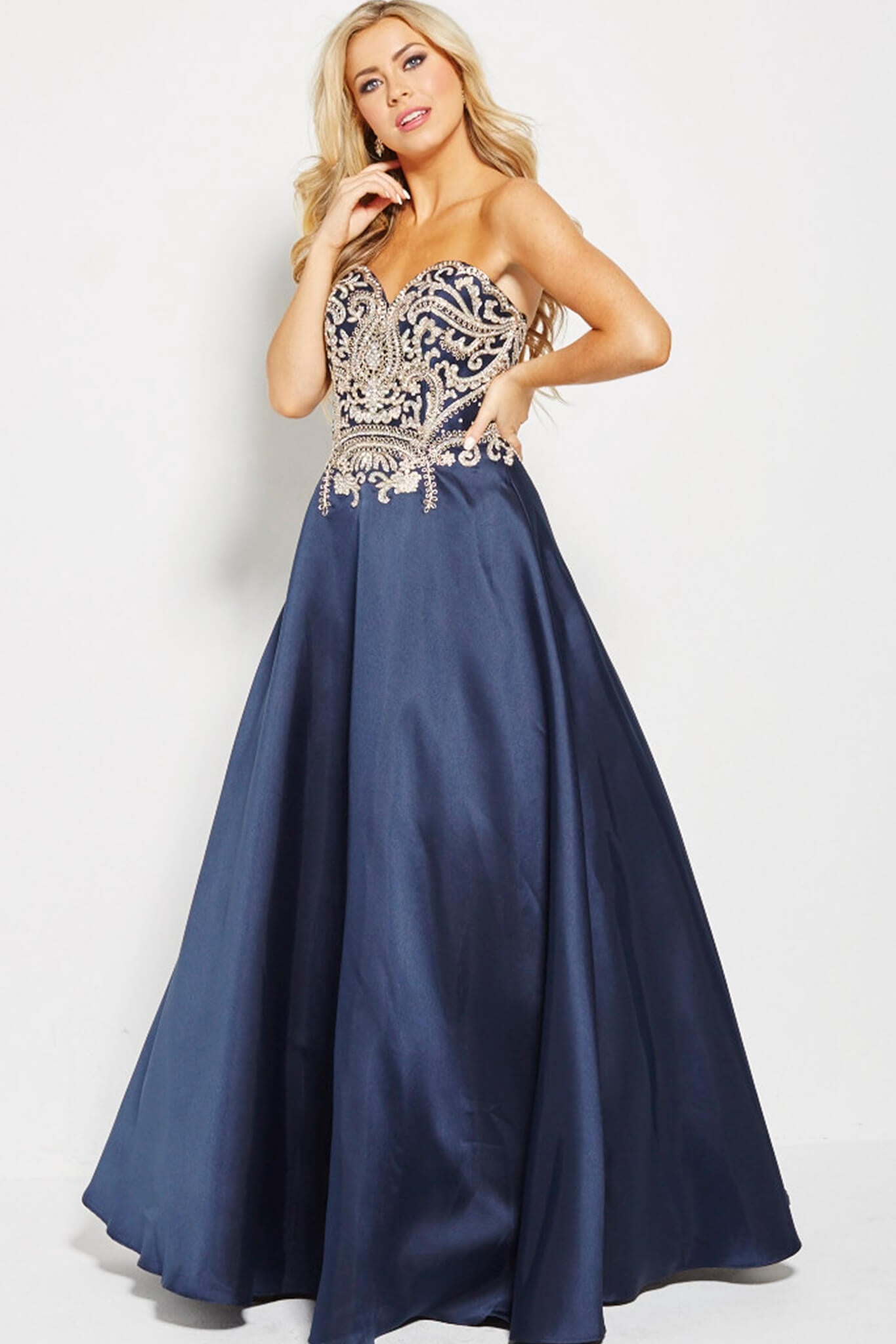 Jovani JVN50070 Size 00 Royal Blue Strapless A Line Prom Dress Embroidered Formal Gown