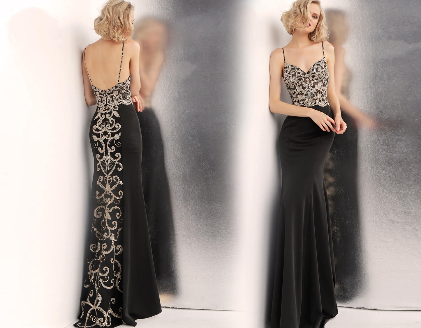Jovani JVN66059 Size 2, 10 Black Long sheer Embroidered lace prom dress Sheer formal gown