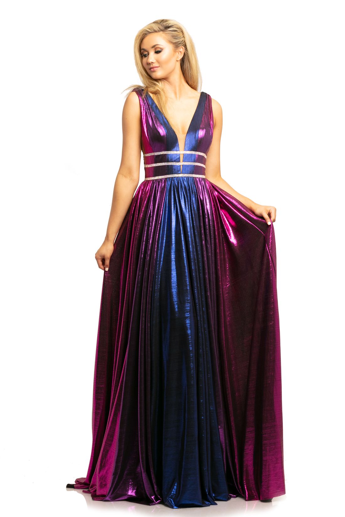 Johnathan Kayne 2008 sz 12 Metallic Shimmer Prom Dress Plunging Neckline Evening Gown