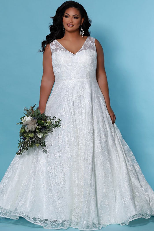 Sydney's Closet SC5262 Iris Wedding Dress Sleeveless Sheer Lace Straps A line SC 5262 Iris