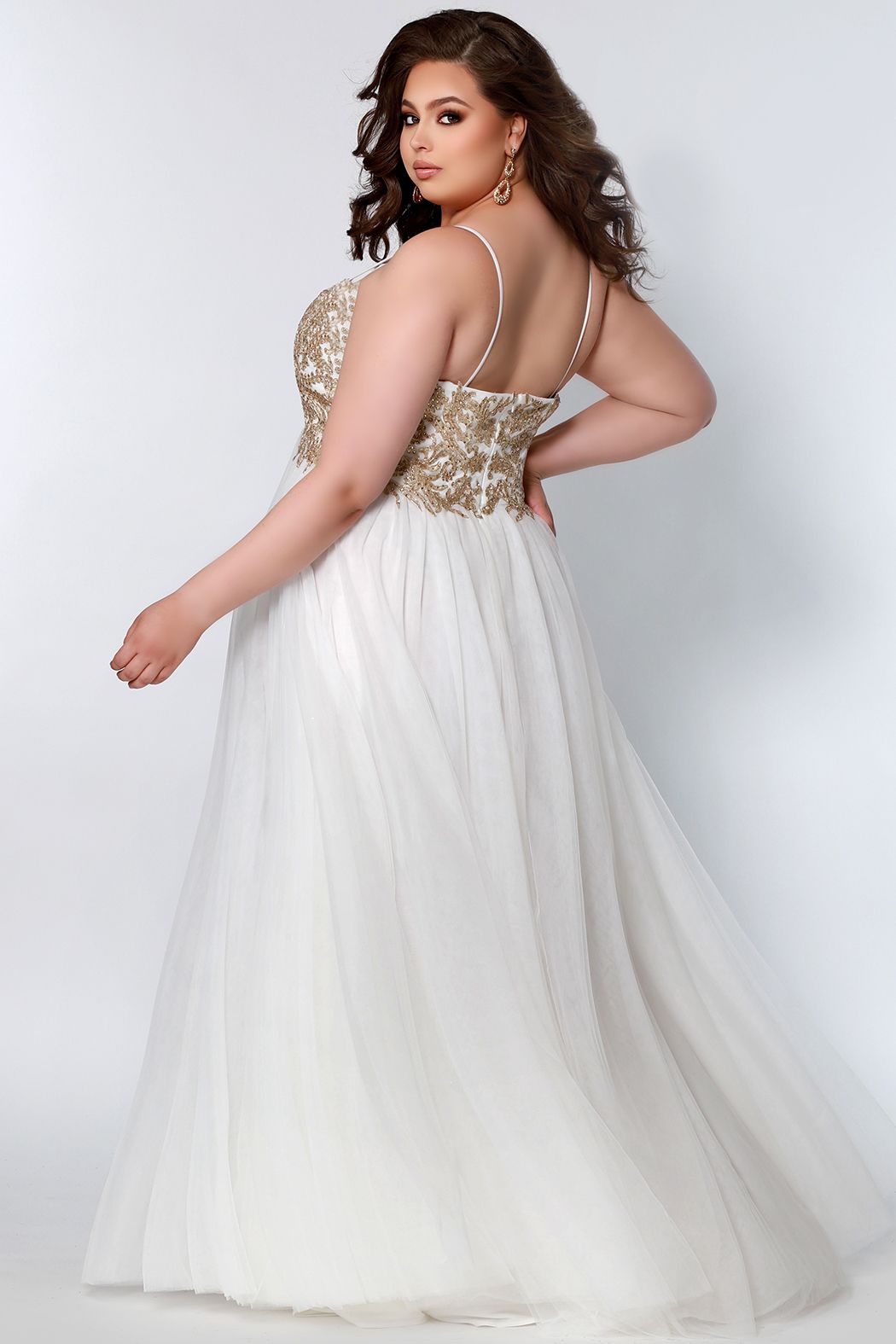 Sydney's Closet SC7309  plus sized prom dress evening gown A line tulle skir