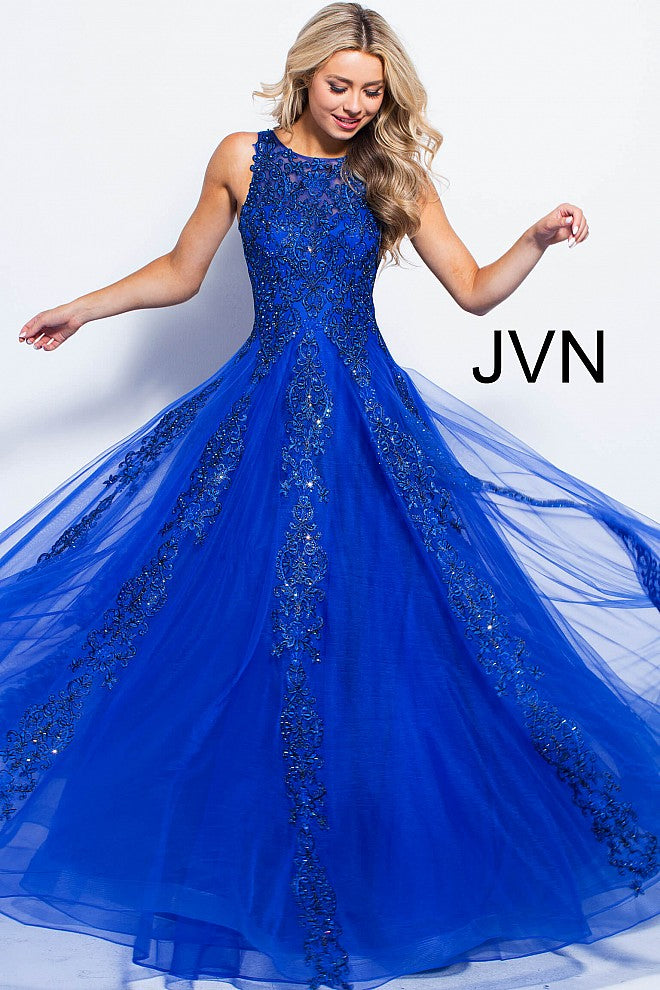 Jovani JVN59046 Sheer Tulle Lace High Neck Ballgown Prom Dress Formal Gown