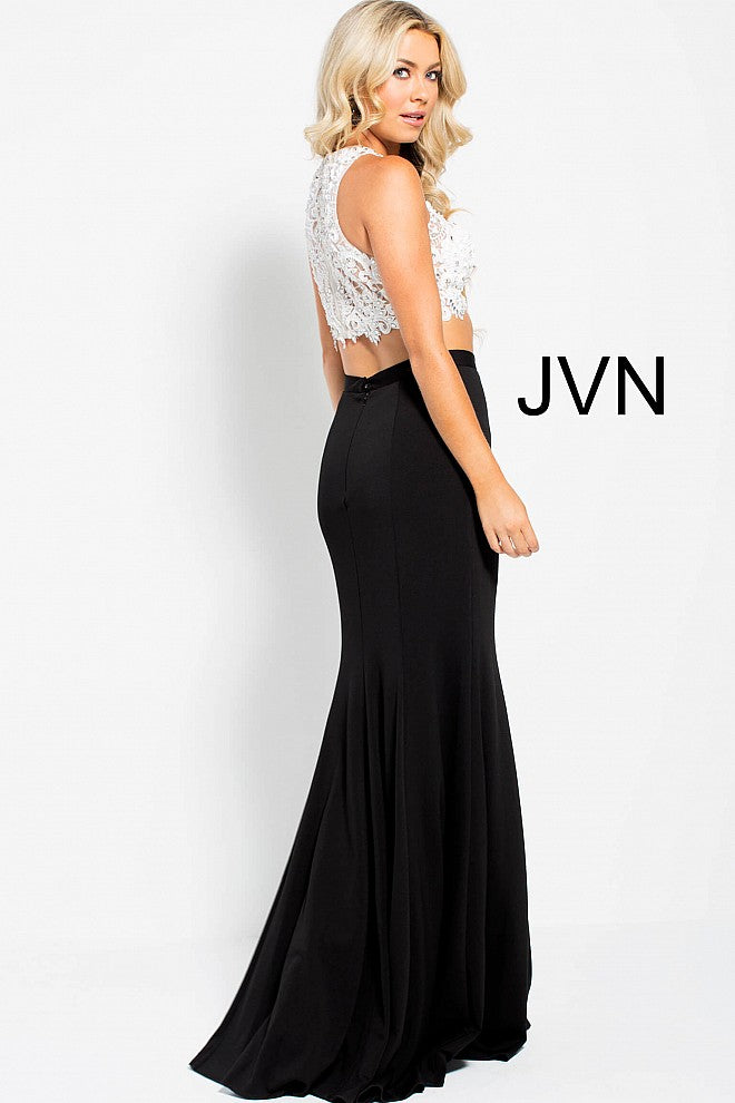 Jovani JVN48701 Size 0, 6 Black/White Two piece prom dress Lace High Neck Formal Gown