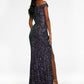 Ashley Lauren 11067 Size 14, 22 Multi/Black Prom Dress Off the Shoulder Sequin Slit Gown